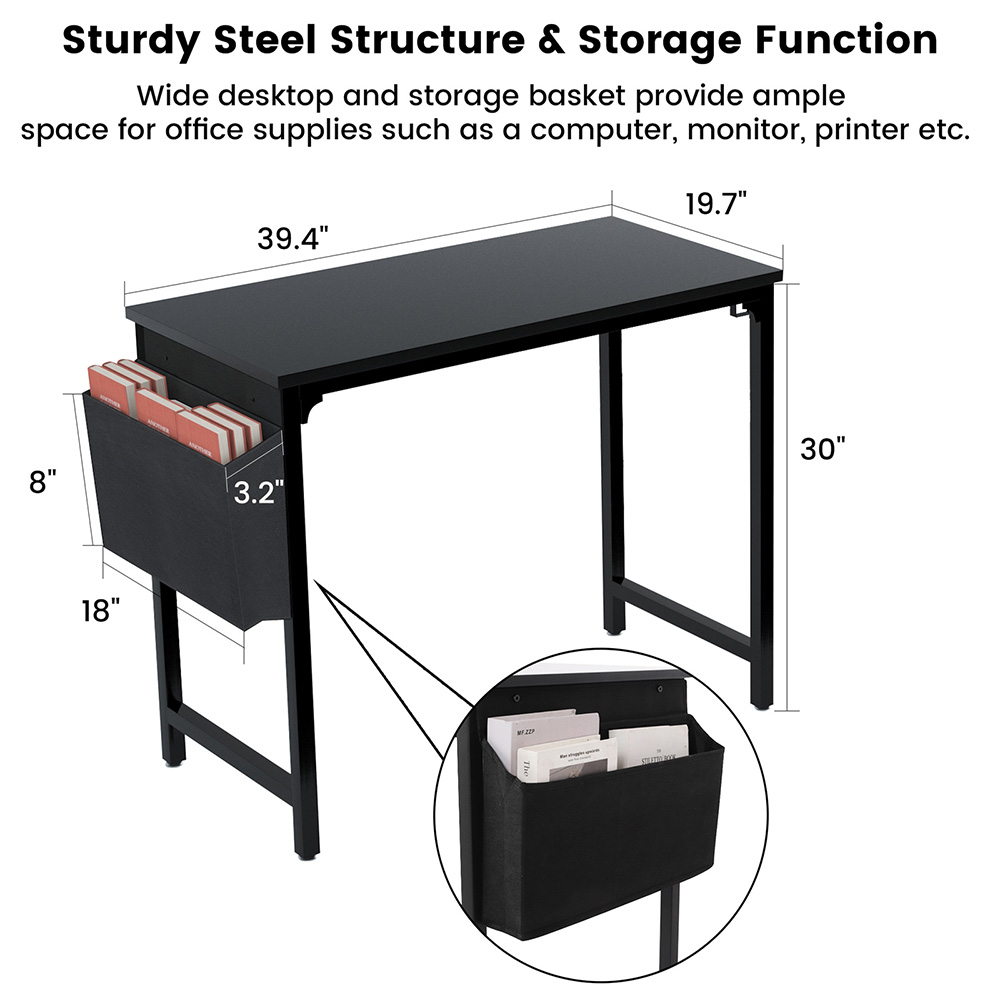 Home Office Desks, FXW 40-Inch Computer Desk Table Small Study Table Writing Desks with Storage Bag for Small Spaces PC Laptop Table Home Office Gaming School Bedromm Workstation