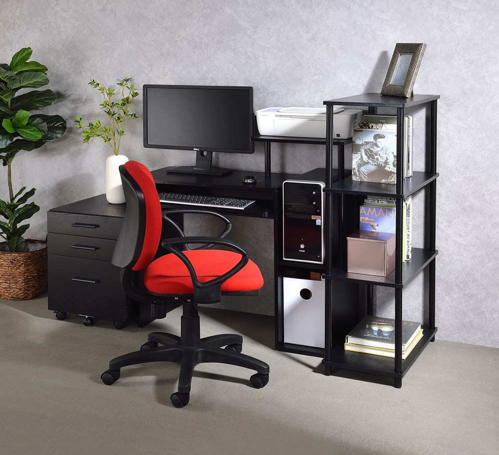 ACME Lyphre Computer Desk with Keyboard Tray and Storage Cabinet, for Game Room, Small Space, Study Room - Black