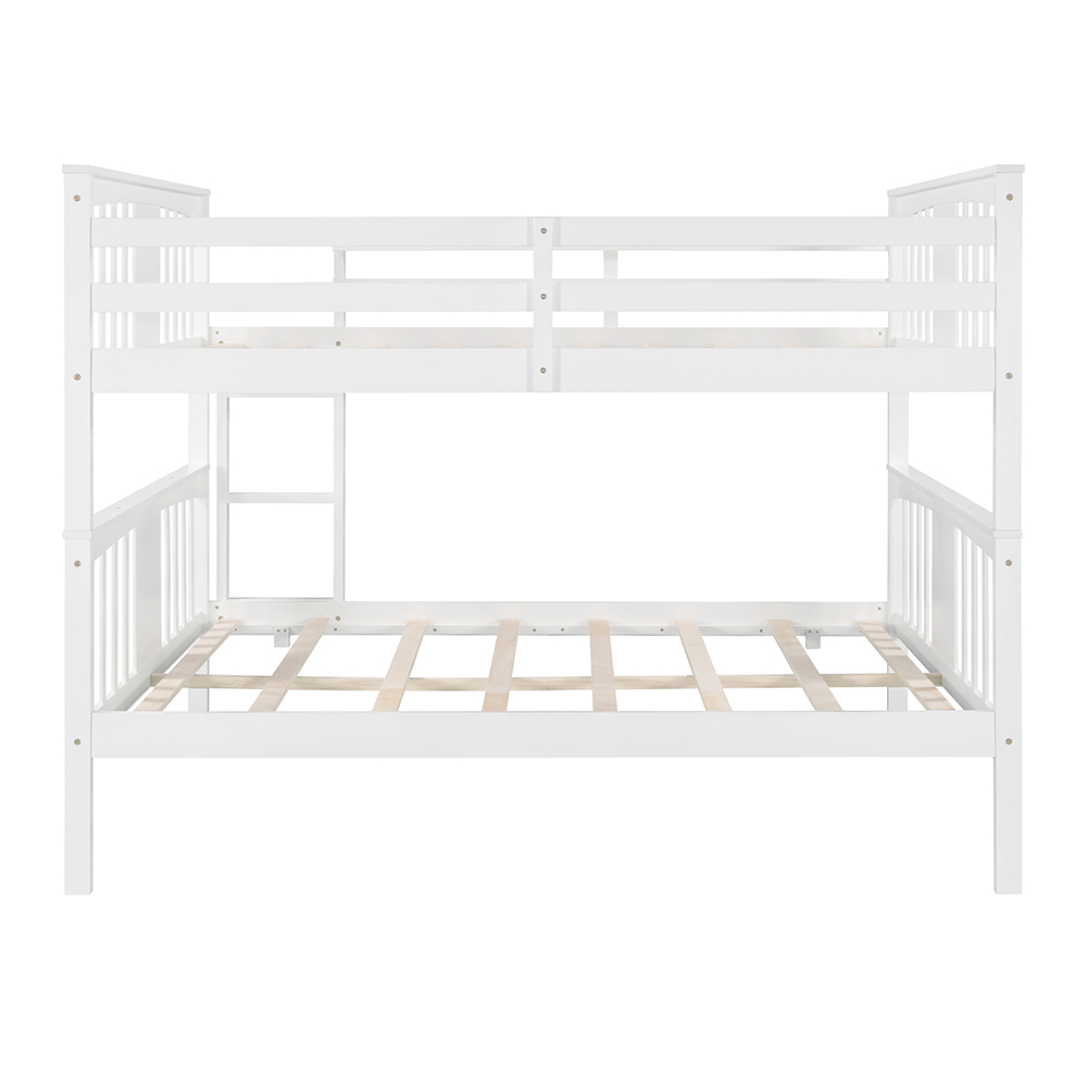 Full-Over-Full Size Bunk Bed Frame with Ladder, and Wooden Slats Support, for Kids, Teens, Boys, Girls (Frame Only) - White