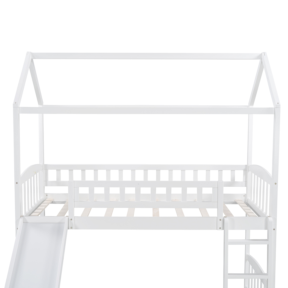 Twin-Size House-Shaped Loft Bed Frame with Slide, Ladder and Wooden Slats Support, No Box Spring Required, for Kids, Teens, Boys, Girls (Frame Only) - White