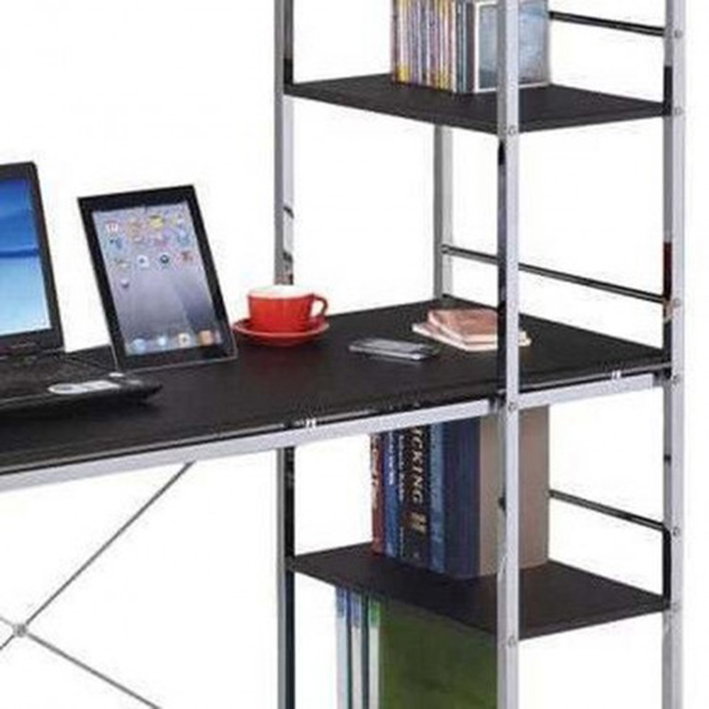 ACME Elvis Computer Desk with Storage Shelves, Wooden Tabletop and Metal Frame, for Game Room, Small Space, Study Room - Black