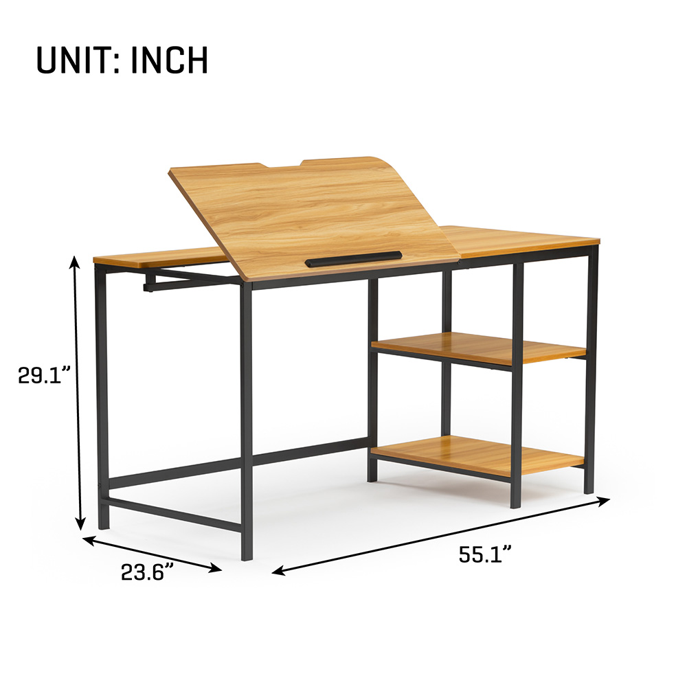 Home Office 55" Adjustable Computer Desk with Tiltable Painting Board, MDF Tabletop and Metal Frame, for Game Room, Small Space, Study Room - Black