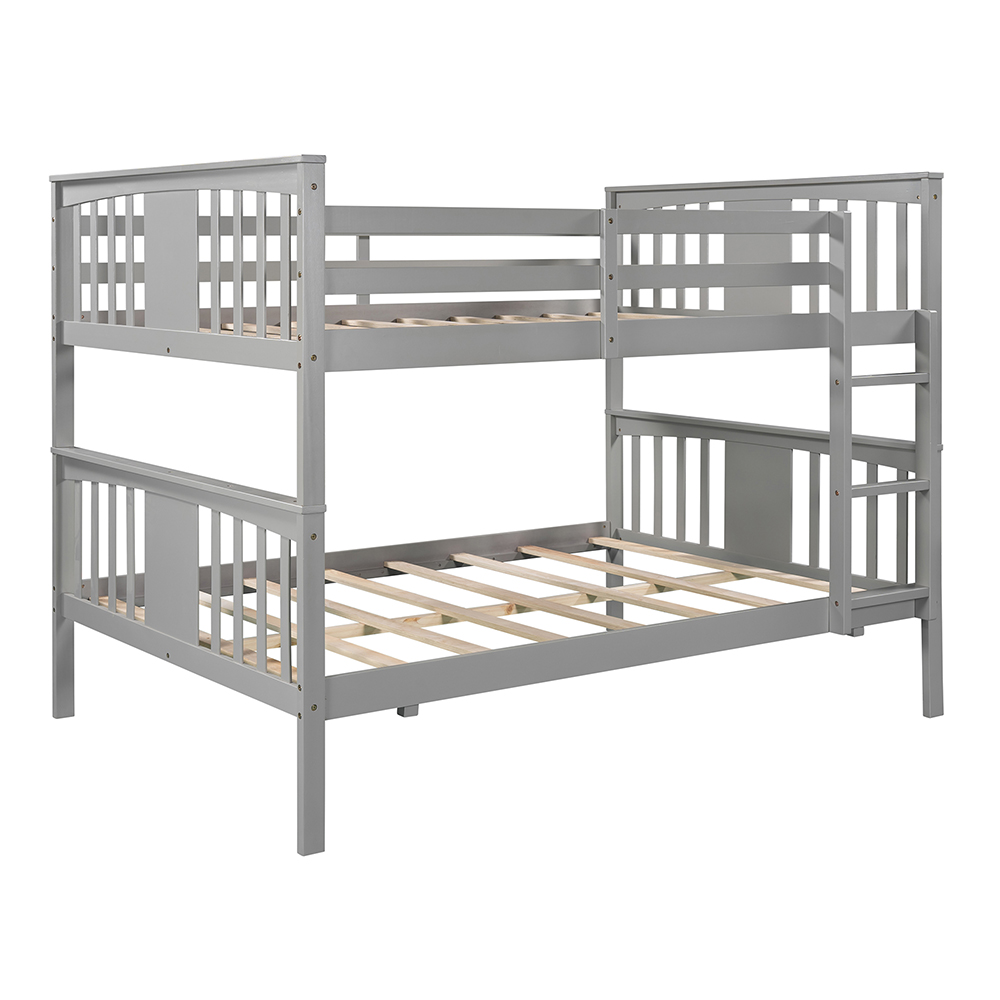 Full-Over-Full Size Bunk Bed Frame with Ladder, and Wooden Slats Support, for Kids, Teens, Boys, Girls (Frame Only) - Gray