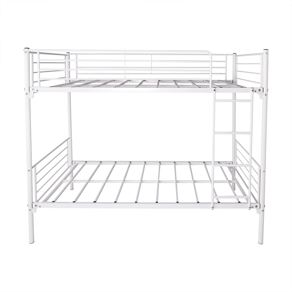 Twin-Over-Twin Size Bunk Bed Frame with Ladder, and Metal Slats Support, No Spring Box Required, for Kids, Teens (Frame Only) - White