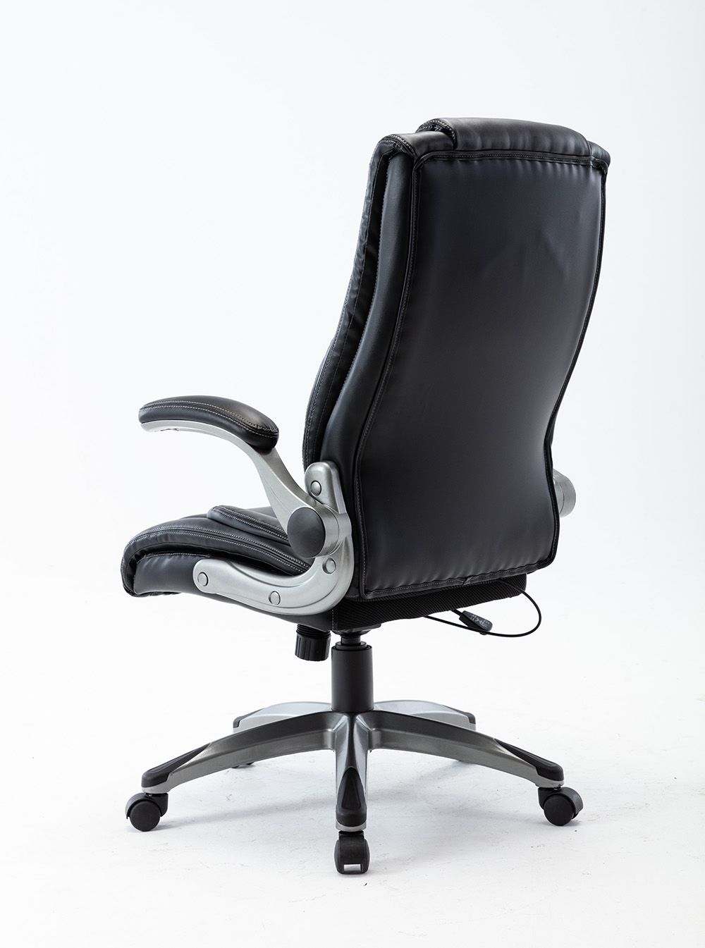 Home Office Leather Rotatable Chair Height Adjustable with Ergonomic High Backrest and Flip-up Arms - Black