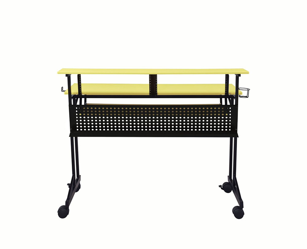 ACME Suitor Computer Desk with Keyboard Tray, Wooden Tabletop and Metal Frame, for Game Room, Small Space, Study Room - Yellow + Black