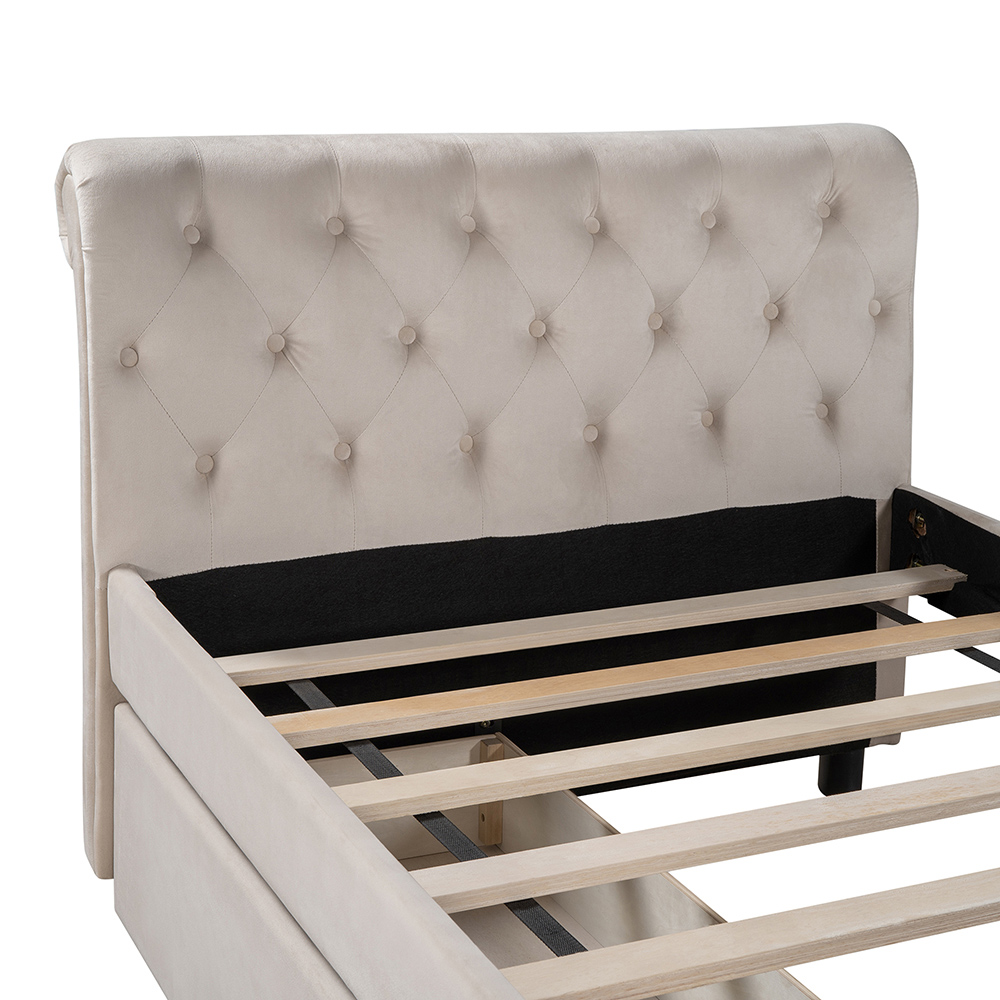 Twin Size Upholstered Daybed with 2 Storage Drawers, and Wooden Slats Support, No Box Spring Needed (Only Frame) - Beige