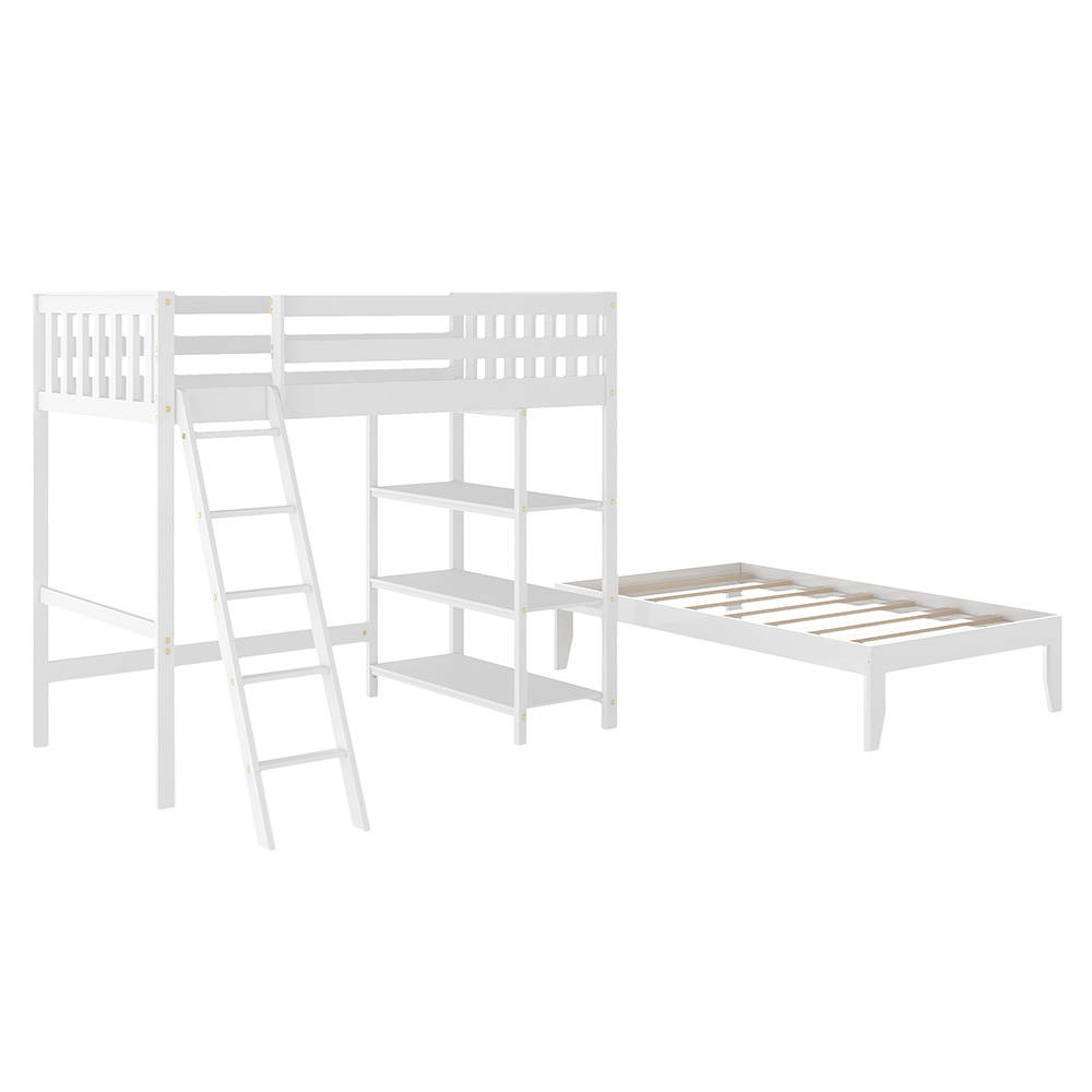 Twin-Over-Twin Size Loft Bed with Separate Platform Bed Frame, for Kids, Teens, Boys, Girls (Frame Only) - White