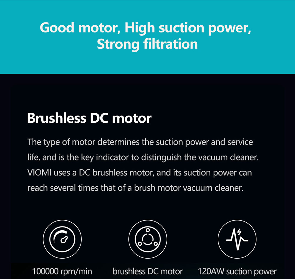 VIOMI A9 Cordless Handheld Vacuum Cleaner 120AW 23000Pa Strong Suction 400W Brushless DC Motor Removable Battery Removable Battery 60 Mins Runtime 4-Brush Heads LED Light EU Version - Black