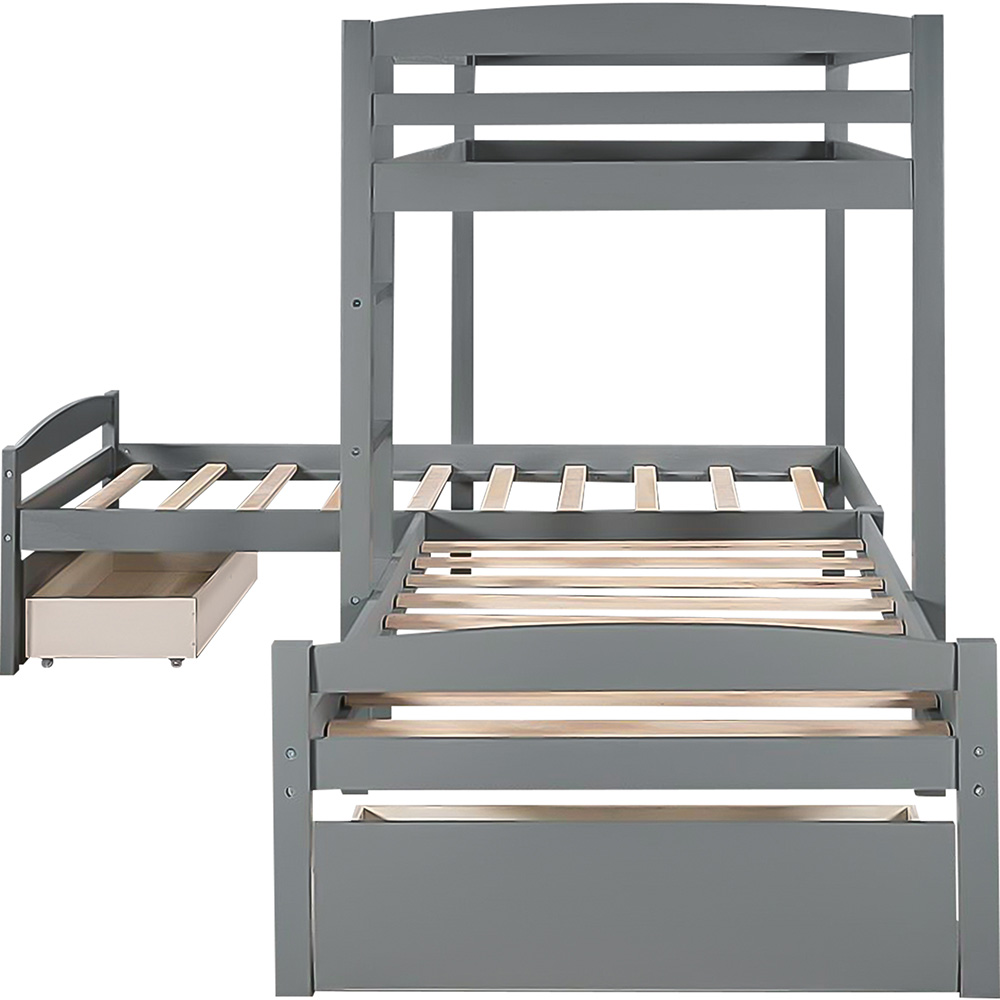 Twin-Over-Twin Size L-shaped Bunk Bed Frame with 2 Storage Drawers, Ladder, and Wooden Slats Support, for Kids, Teens, Boys, Girls (Frame Only) - Gray