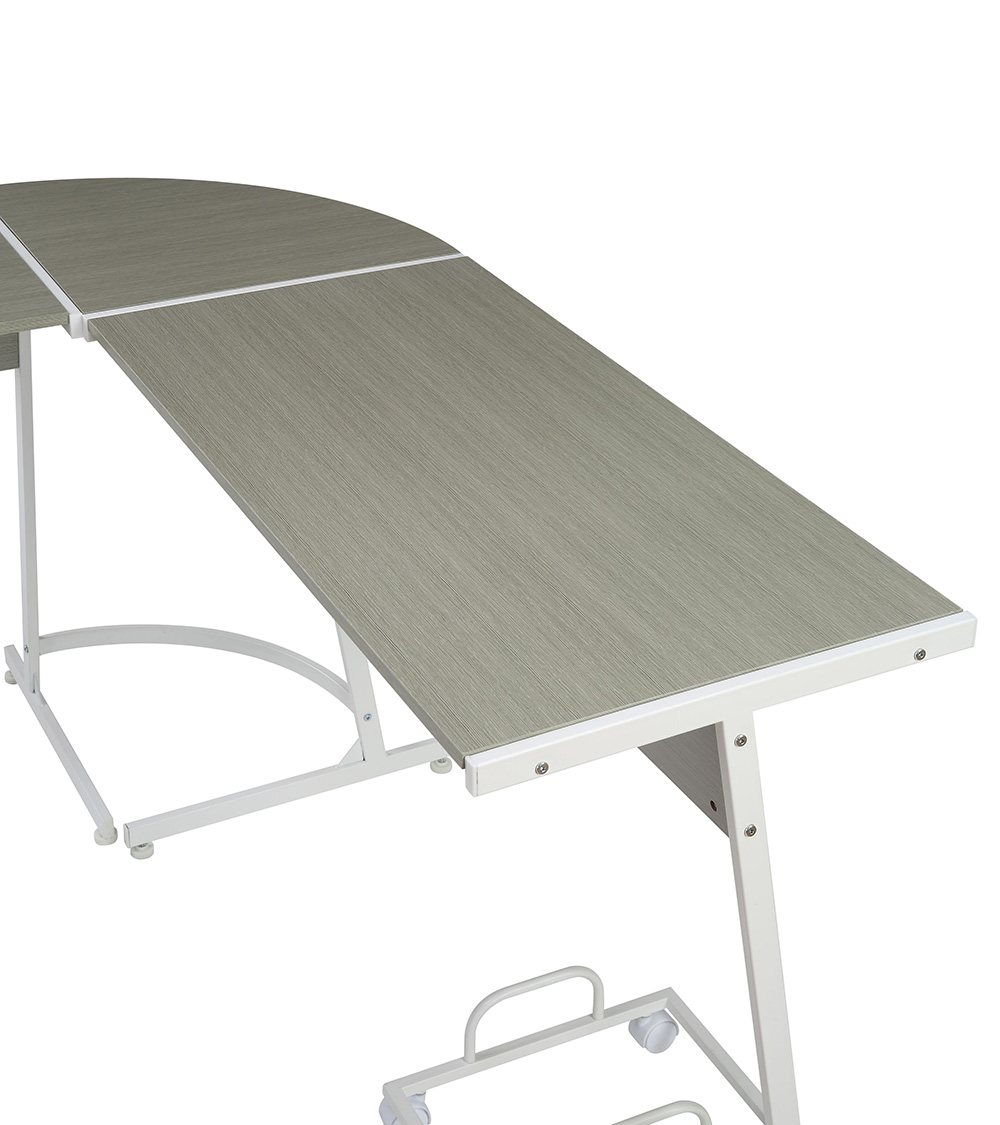 ACME Dazenus Home Office 58" L-shaped Computer Desk with Wooden Tabletop and Metal Frame, for Game Room, Small Space, Study Room - White + Gray