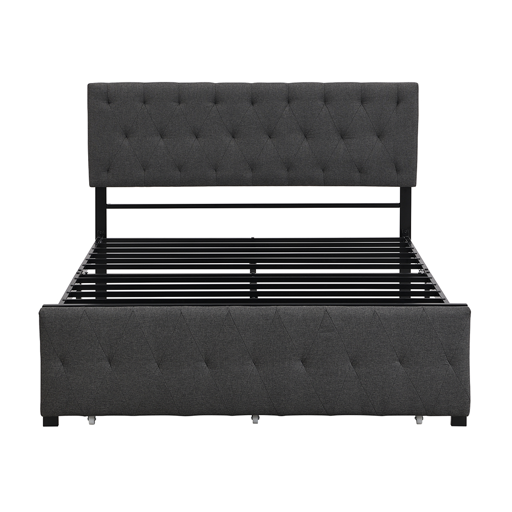 Full Size Upholstered Platform Bed Frame with Storage Drawer, Headboard, and Metal Slats Support, No Box Spring Needed (Only Frame) - Gray
