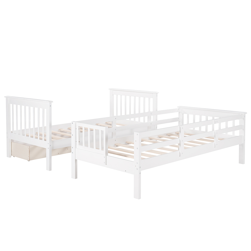 Twin-Over-Twin Size Detachable Bunk Bed Frame with Drawers, Storage Shelves, and Wooden Slats Support, for Kids, Teens, Boys, Girls (Frame Only) - White