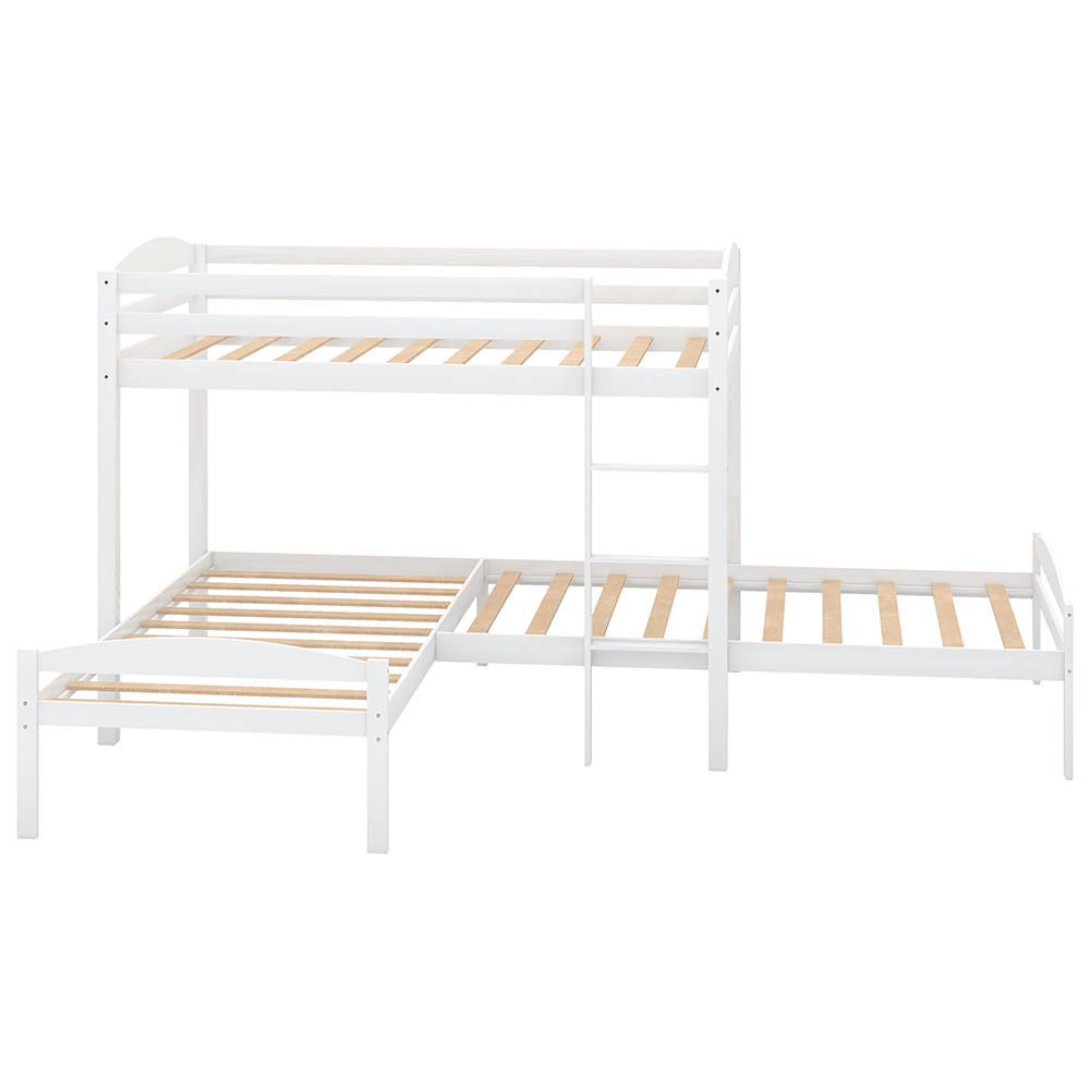 Twin-Over-Twin Size L-Shaped Bunk Bed Frame with Ladder, and Wooden Slats Support, No Spring Box Required (Frame Only) - White