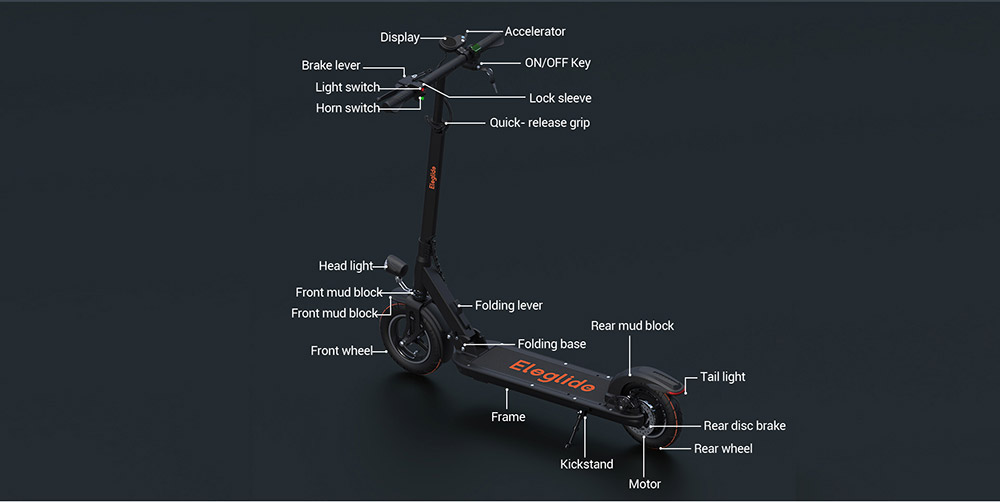 Eleglide S1 Plus Folding Electric Scooter 10" Pneumatic Tires 400W Motor 3 Speed Modes 36V 12.5Ah Battery 24km/h Max Speed up to 45km Max Range Rear Disc Brake - Black