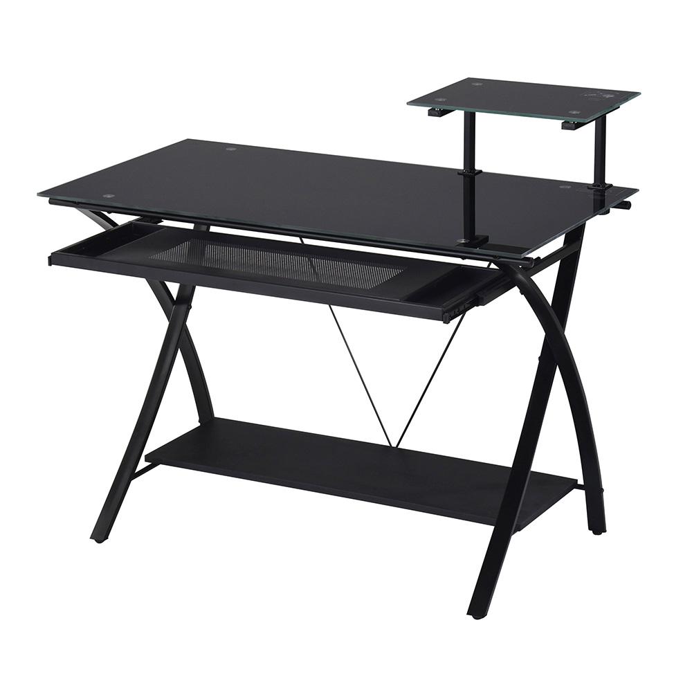 ACME Erma Computer Desk with Tempered Glass Tabletop and Metal Frame, for Game Room, Small Space, Study Room - Black