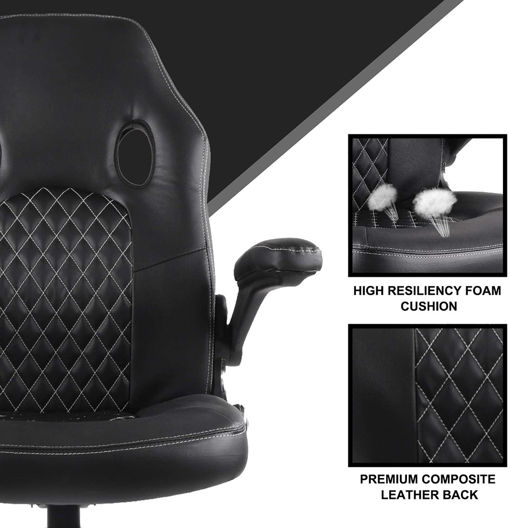 Home Office Leather Rotatable Gaming Chair Height Adjustable with Ergonomic High Backrest and Casters - Black