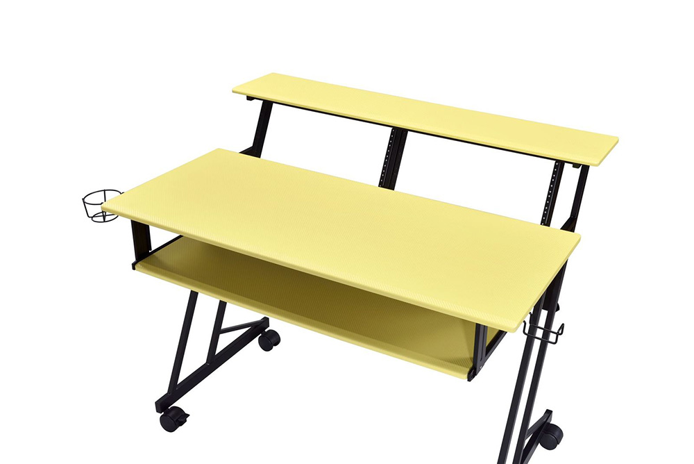 ACME Suitor Computer Desk with Keyboard Tray, Wooden Tabletop and Metal Frame, for Game Room, Small Space, Study Room - Yellow + Black