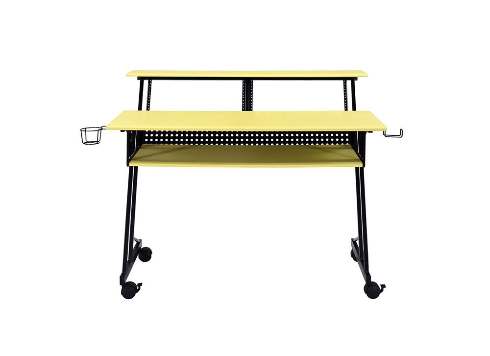 ACME Suitor Computer Desk with Keyboard Tray, Wooden Tabletop and Metal Frame, for Game Room, Small Space, Study Room - Yellow + Black