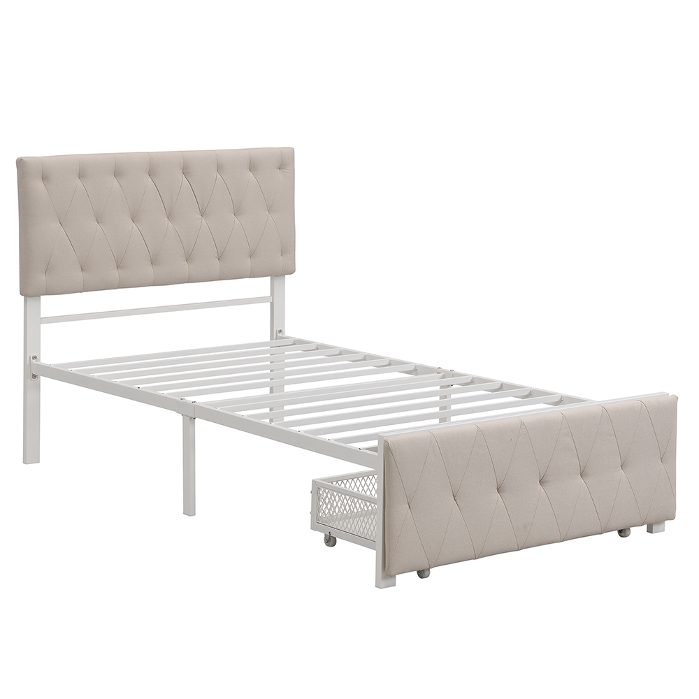 Twin Size Upholstered Platform Bed Frame With Storage Drawer, Headboard, And Metal Slats Support, No Box Spring Needed (Only Frame) - Beige 10 Twin Size Upholstered Platform Bed Frame with Storage Drawer, Headboard, and Metal Slats Support, No Box Spring Needed (Only Frame) - Beige