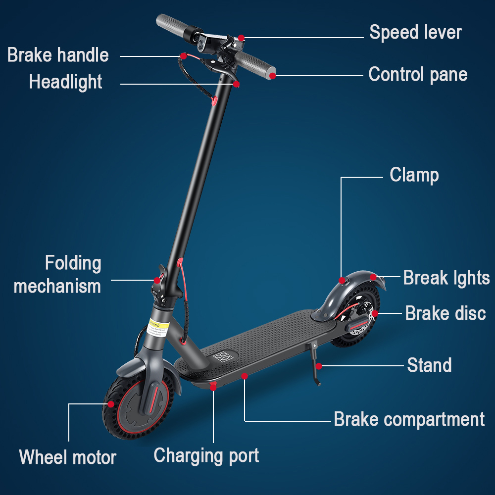 AOVO Q7 Folding Electric Scooter 8.5" 350W Motor 36V 10.4Ah Battery BMS 3 Speed Modes Disc Brake Max Speed 31KM/h LCD Display 25KM Long Range Aluminum Alloy Frame Support Bluetooth APP - Black