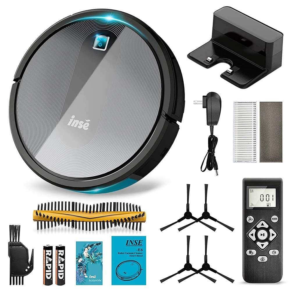 INSE E6 Robot Vacuum Cleaner 2200Pa Strong Suction 4 Cleaning Modes 600 ml Dust Box Automatic Charging for Carpet, Hardwood, Ceramic Tile, Linoleum - Black