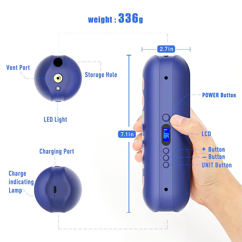 CYCPLUS A3 140 PSI Electric Tyre Inflator LCD Digital Intelligent Bicycle Air Pump Portable Air Pump Compressor - Blue