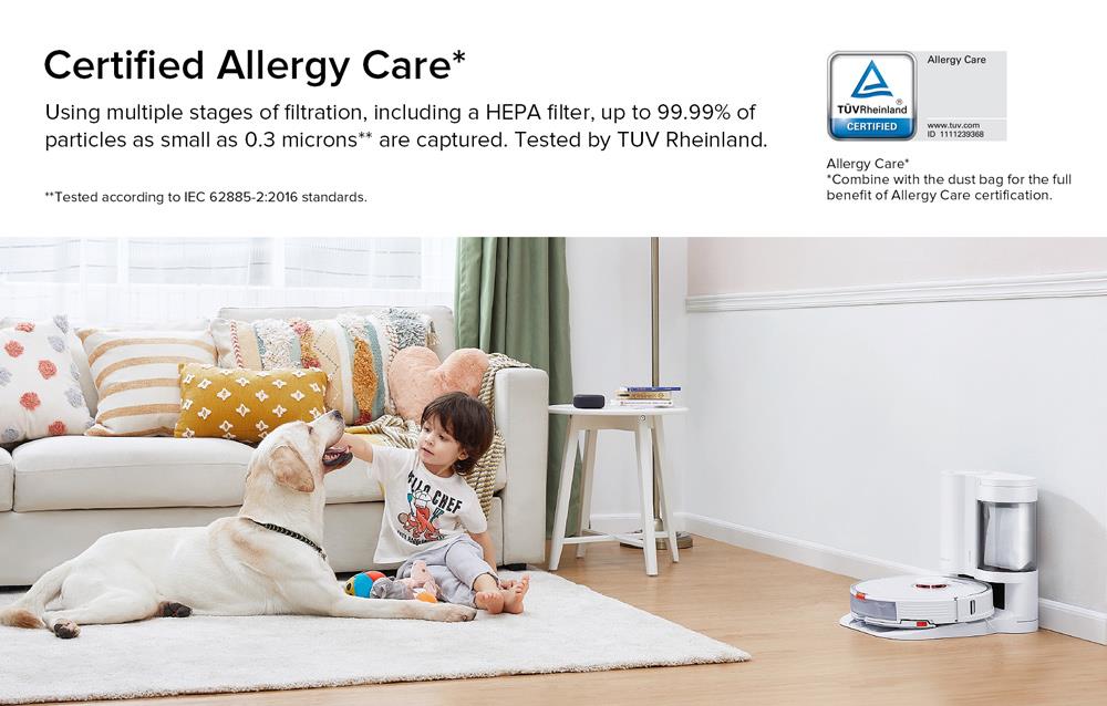 Roborock S7 Robot Vacuum Cleaner + Auto-Empty Dock Sonic Mopping Auto Mop Lifting 2500Pa Powerful Suction Ultrasonic Carpet Recognition 5200mAh Battery 470ml Dustbin 300ml Water Tank APP Control - White