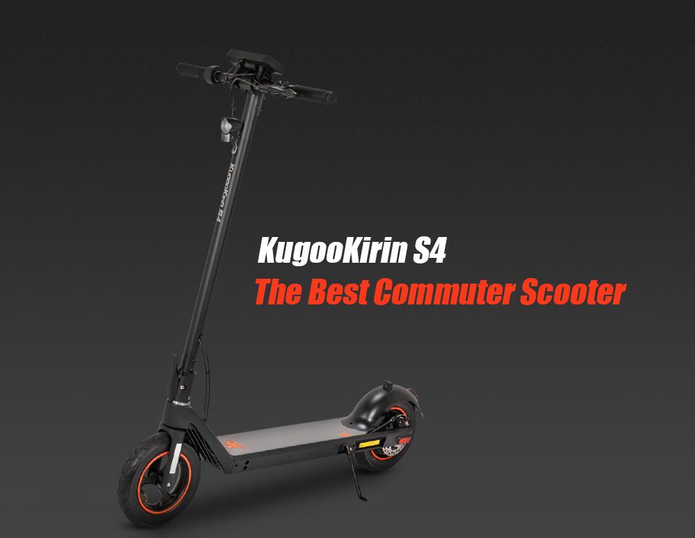 KugooKirin S4 10 inch Pneumatic Tire Folding Electric Scooter Big Touch Dashboard 10Ah Battery 350W Motor 3 Speed Modes Max 35km/h 40KM Max Range EABS+Rear Disc Brake Easily Folded - Black