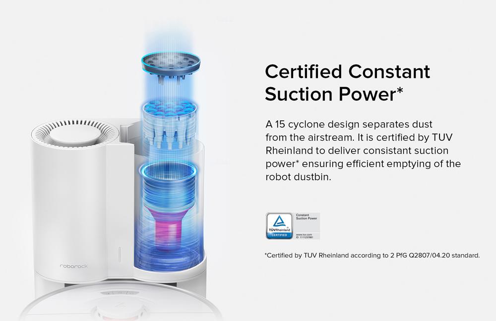 Roborock S7 Robot Vacuum Cleaner + Auto-Empty Dock Sonic Mopping Auto Mop Lifting 2500Pa Powerful Suction Ultrasonic Carpet Recognition 5200mAh Battery 470ml Dustbin 300ml Water Tank APP Control - White