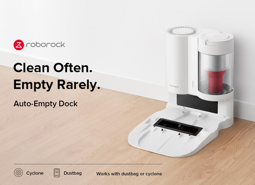 Roborock S7 Robot Vacuum Cleaner + Auto-Empty Dock Sonic Mopping Auto Mop Lifting 2500Pa Powerful Suction Ultrasonic Carpet Recognition 5200mAh Battery 470ml Dustbin 300ml Water Tank APP Control - White