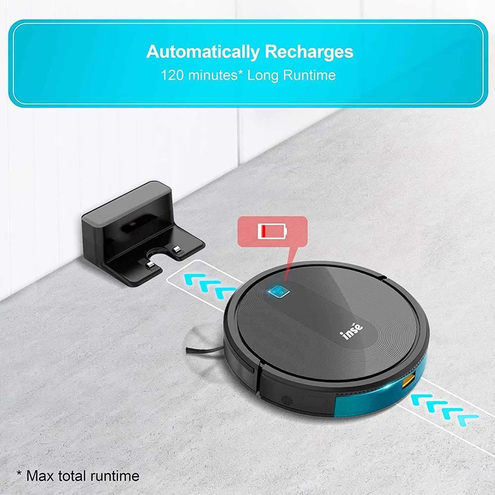 INSE E6 Robot Vacuum Cleaner 2200Pa Strong Suction 4 Cleaning Modes 600 ml Dust Box Automatic Charging for Carpet, Hardwood, Ceramic Tile, Linoleum - Black