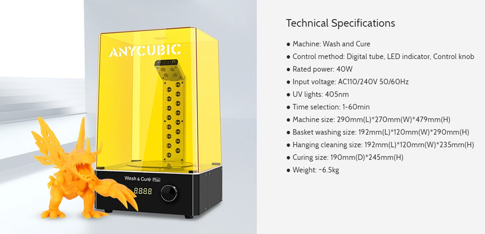 Anycubic Wash and Cure Plus 360 Degree Curing for Mars Pro Photon Mono X LCD SLA 3D Printer Models