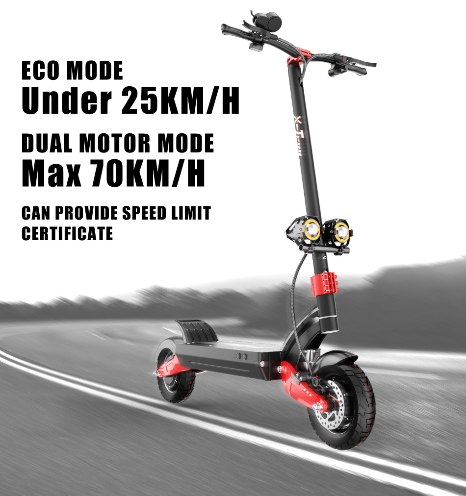 X-Tron X10 Pro 10 inch Folding Off-Road Electric Scooter 1600W *2 Motor 60V 20.8Ah Battery Max speed 65-70km/h Max load 150KG Hydraulic brake Aluminum alloy Body - Red