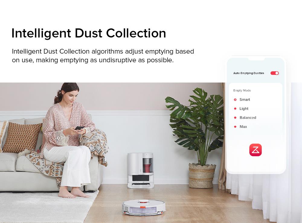 Roborock S7 Robot Vacuum Cleaner + Auto-Empty Dock Sonic Mopping Auto Mop Lifting 2500Pa Powerful Suction Ultrasonic Carpet Recognition 5200mAh Battery 470ml Dustbin 300ml Water Tank APP Control - White