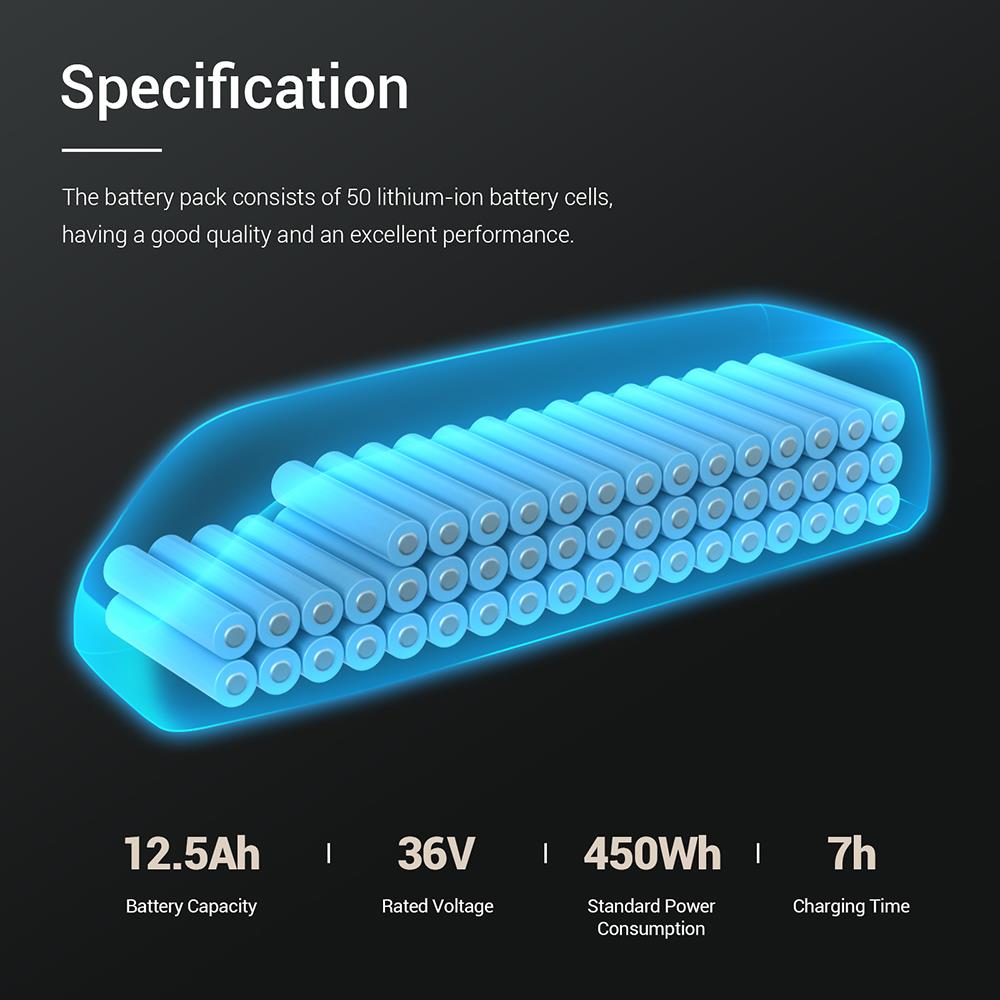 36V 12.5Ah Vymeniteľná batéria pre elektrobicykel ELEGLIDE M1 Plus / M1