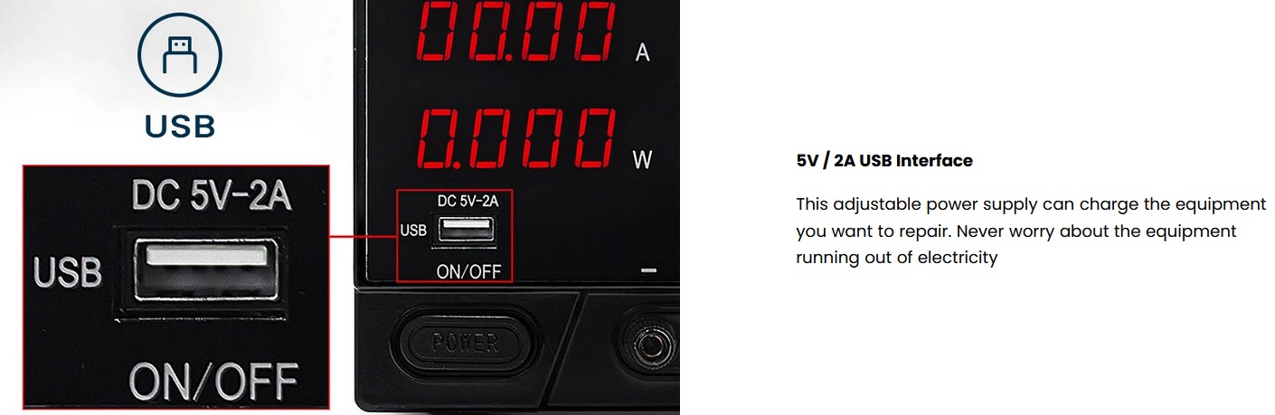 KAIWEETS PS-3010F DC Power Supply, 30V 10A, 4-Digit Large Display, Adjustable Switch, USB Interface