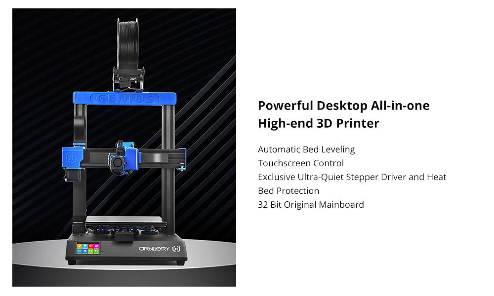 Artillery Genius Pro 3D Printer Auto Leveling Stepper Drivers Touchscreen Control 220*220*250mm Filament Runout Detection
