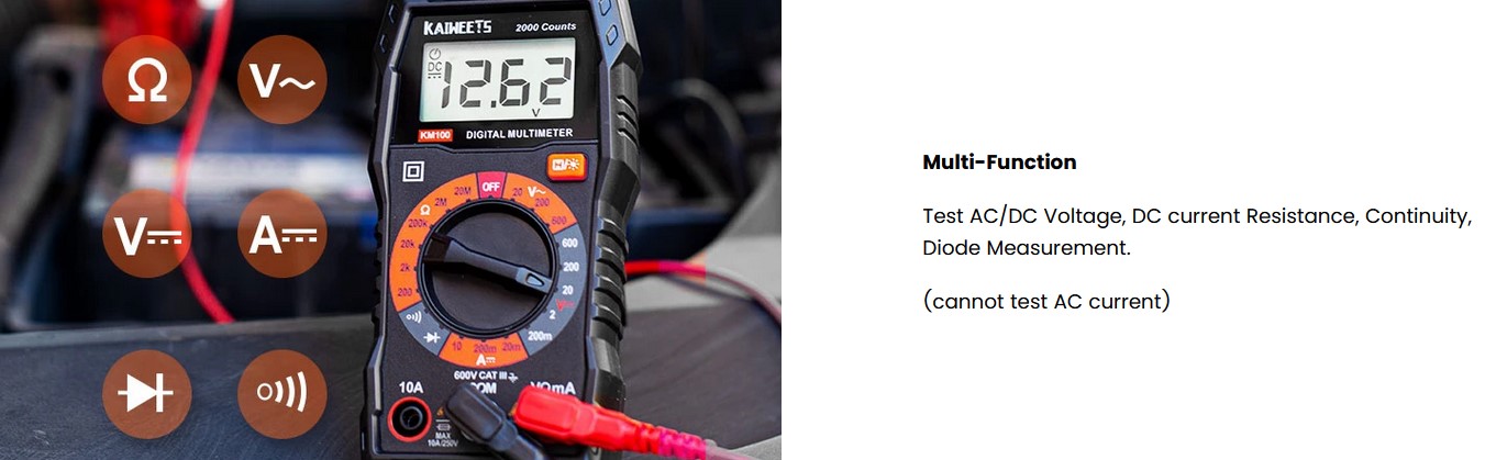 KAIWEETS KM100 Digital Multimeter with Case, DC AC Voltmeter, Ohm Volt Amp Test Meter and Continuity Test Diode Voltage Tester