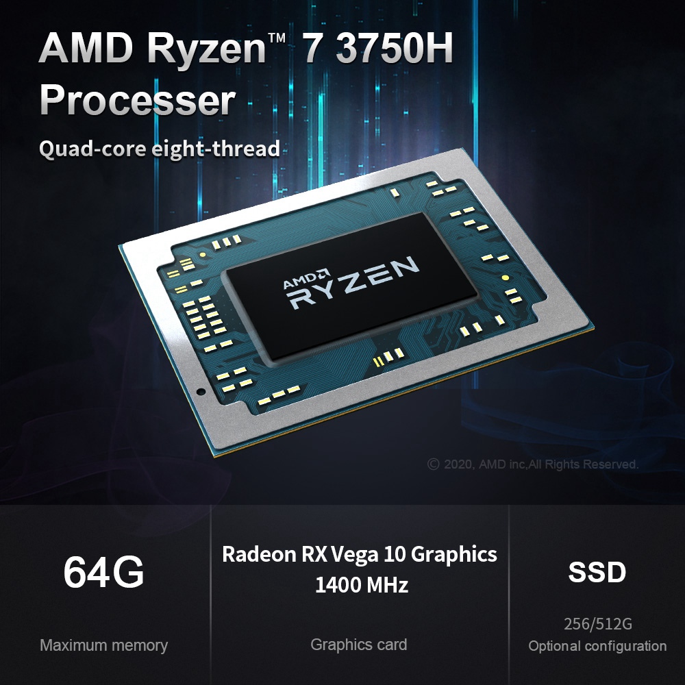 Beelink GT-R MINI PC AMD Ryzen7 3750H Quad Core Radeon Vega 10 Gráficos 8GB RAM 256GB SSD 1T HDD HDMI * 2 DP RJ45 * 2 Tipo-C