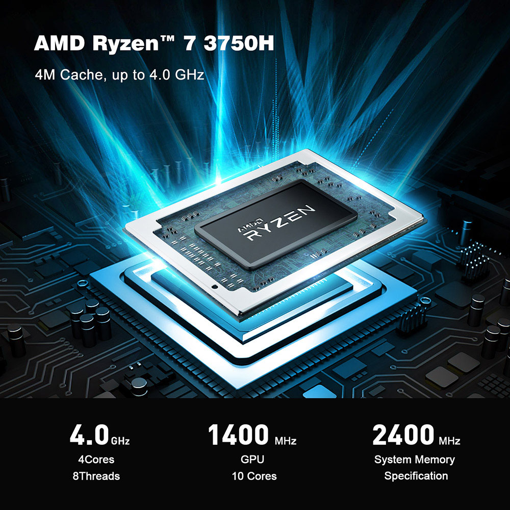 Beelink SER3 Mini PC AMD Ryzen 7 3750H 16GB RAM 512GB SSD ROM Radeon RX Vega 10 Graphics Windows 10 HDMI * 2 Type-C