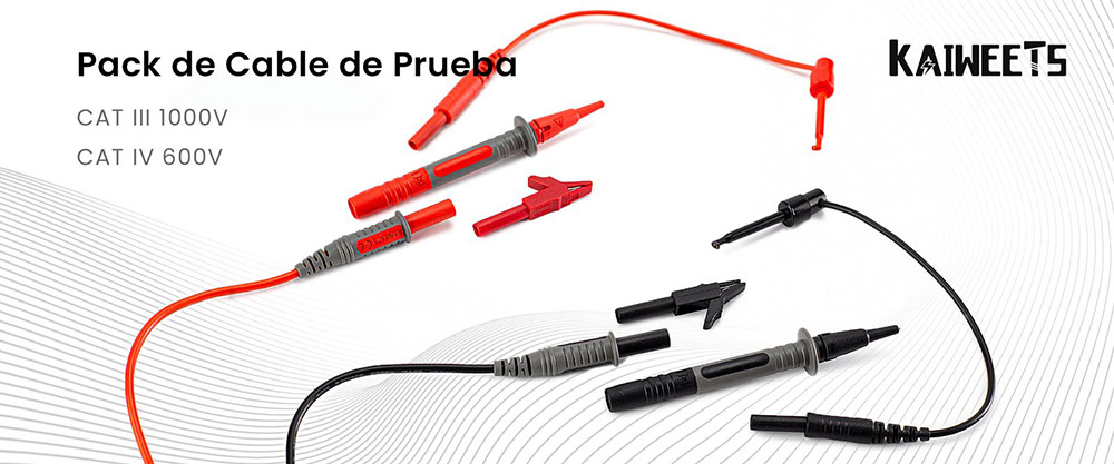 Kit de cabos de teste do multímetro KAIWEETS KET01, cabo de teste de 8 peças com presilhas de jacaré, sonda de agulha, mini-ganchos, CAT III 100
