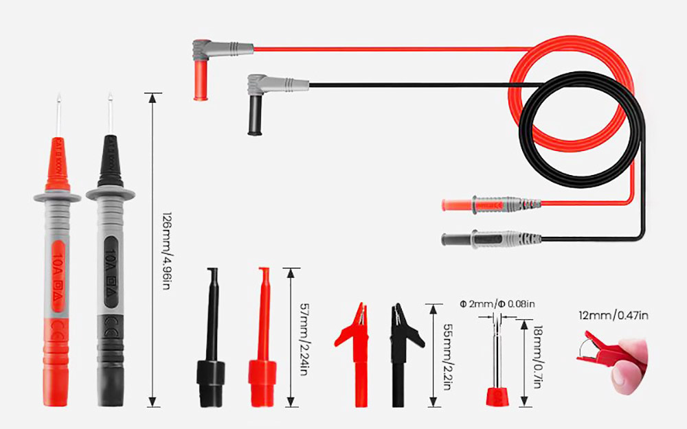 Kit de cabos de teste do multímetro KAIWEETS KET01, cabo de teste de 8 peças com presilhas de jacaré, sonda de agulha, mini-ganchos, CAT III 100