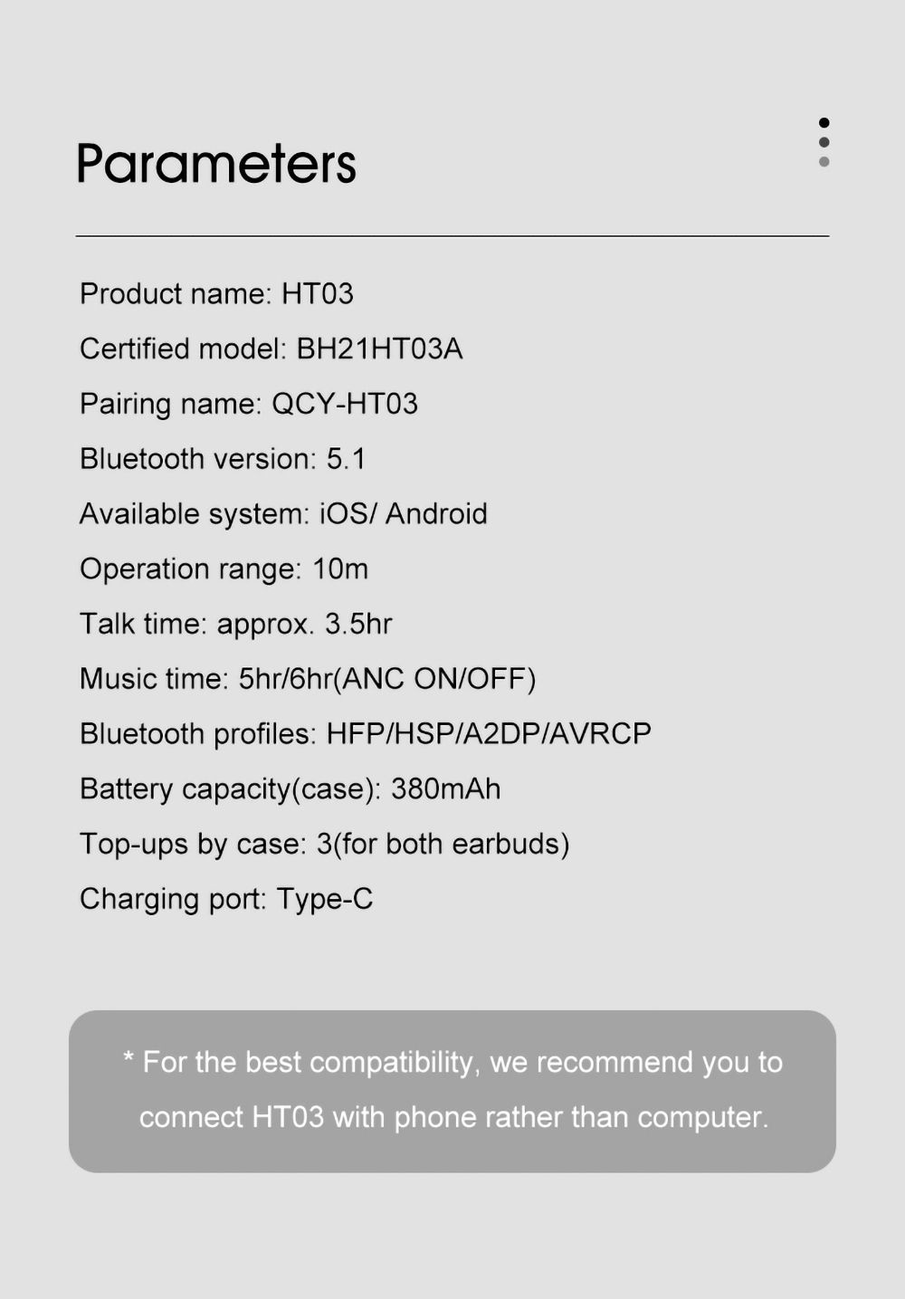 QCY HT03 Bluetooth 5.1TWSアクティブノイズキャンセリングワイヤレスイヤフォン