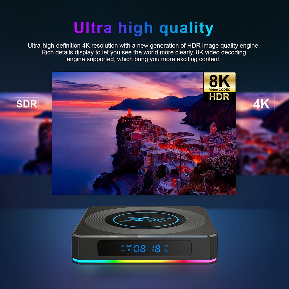 X96 X4 Android 11 Amlogic S905X4 8K HDR 4GB/64GB ROM ROM TV BOX 2.5G+5G WIFI Bluetooth 4.1 100M LAN