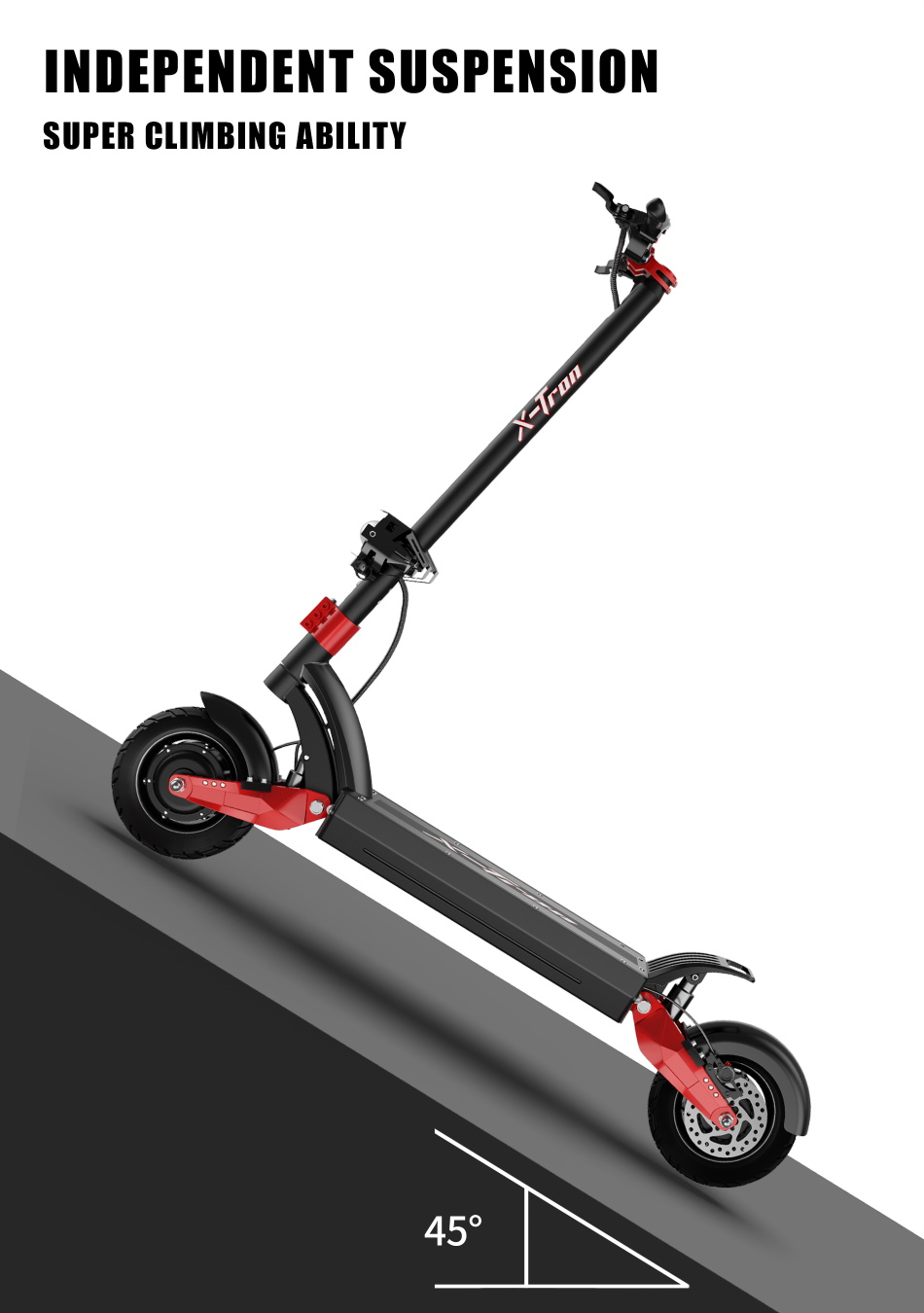 X-Tron X10 Pro 10 inch Folding Off-Road Electric Scooter 1600W *2 Motor 60V 20.8Ah Battery Max speed 65-70km/h Max load 150KG Hydraulic brake Aluminum alloy Body - Red