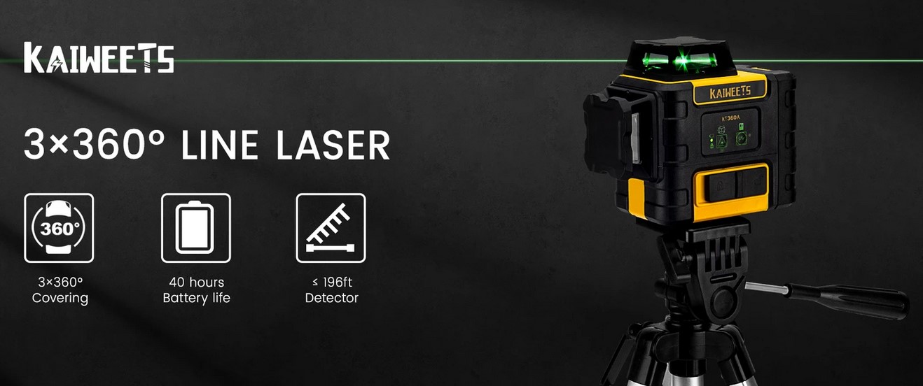 KAIWEETS KT360A Self Leveling Laser Level, 3 X 360, 3D laser level for Picture Hanging, Horizontal/Vertical Line Laser