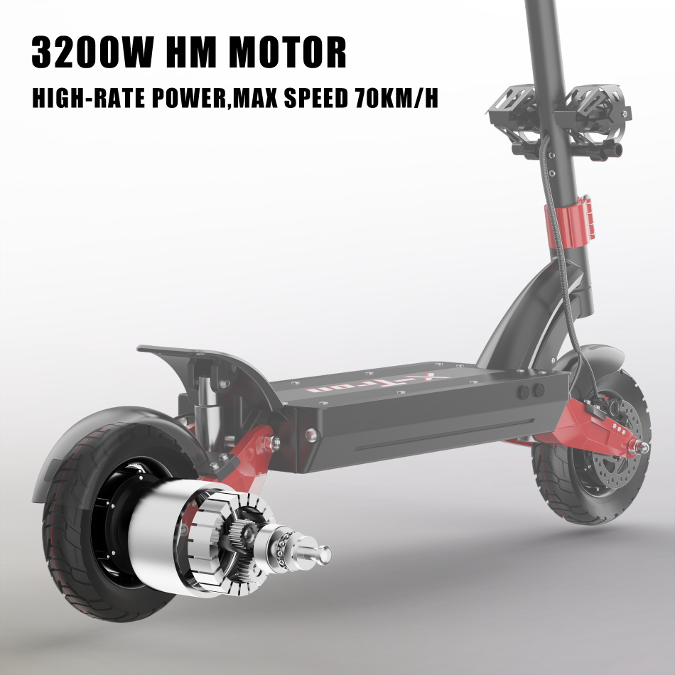 X-Tron X10 Pro 10 inch Folding Off-Road Electric Scooter 1600W *2 Motor 60V 20.8Ah Battery Max speed 65-70km/h Max load 150KG Hydraulic brake Aluminum alloy Body - Red