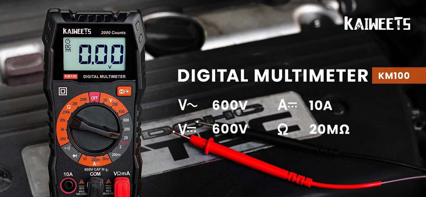KAIWEETS KM100 Digital Multimeter with Case, DC AC Voltmeter, Ohm Volt Amp Test Meter and Continuity Test Diode Voltage Tester