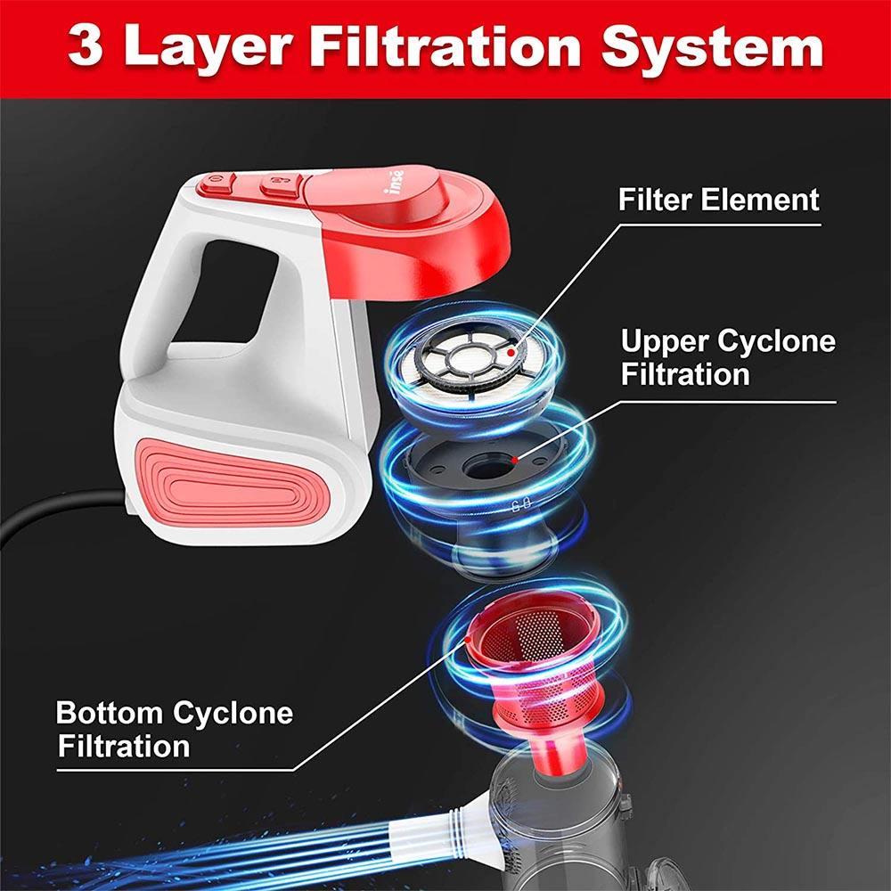INSE I6 Corded Handheld Vacuum Cleaner 18KPa Suction with 3 Adjustable Brushes and Washable Filter 1000ml Dust Box - Red